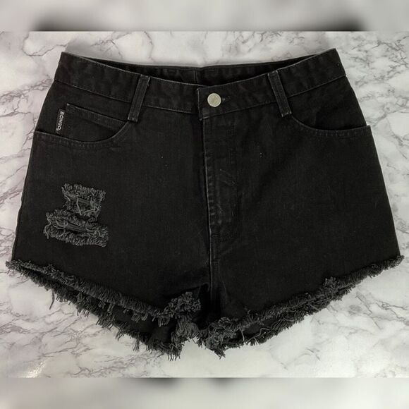 Bongo Vintage Custom Cutoff Black Distressed Jean Shorts 9 - Picture 1 of 6